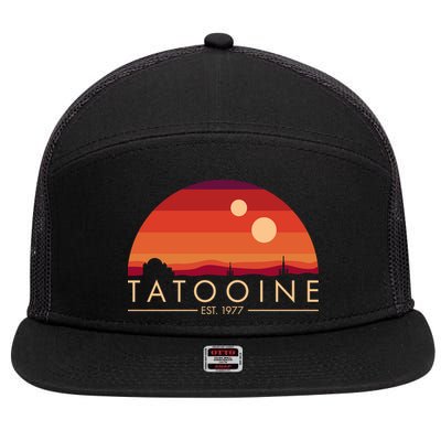 Tatooine Retro Sunset Logo EST 1977 7 Panel Mesh Trucker Snapback Hat