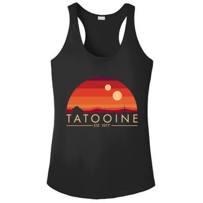 Tatooine Retro Sunset Logo EST 1977 Ladies PosiCharge Competitor Racerback Tank