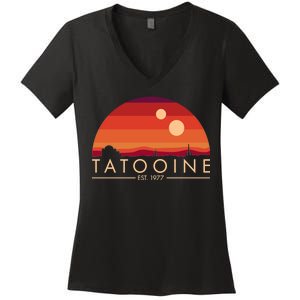 Tatooine Retro Sunset Logo EST 1977 Women's V-Neck T-Shirt