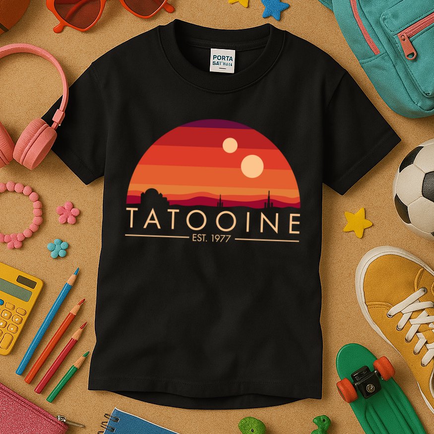 Tatooine Retro Sunset Logo EST 1977 Kids T-Shirt