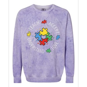 Teach Accept Understand Love Autism Teacher Colorblast Crewneck Sweatshirt