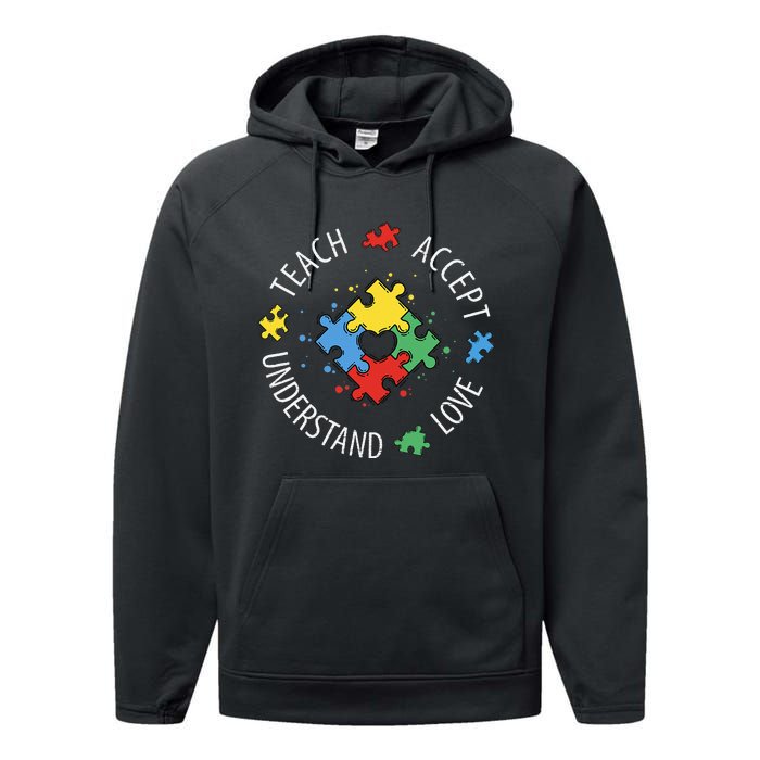 Teach Accept Understand Love Autism Teacher Performance Fleece Hoodie