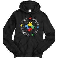 Teach Accept Understand Love Autism Teacher Tie Dye Hoodie