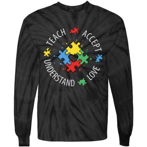 Teach Accept Understand Love Autism Teacher Tie-Dye Long Sleeve Shirt