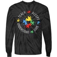 Teach Accept Understand Love Autism Teacher Tie-Dye Long Sleeve Shirt