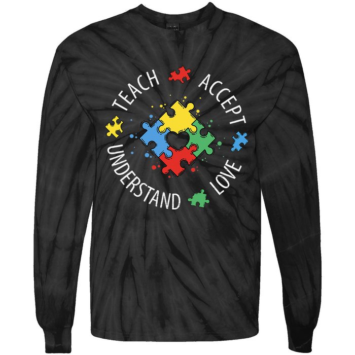 Teach Accept Understand Love Autism Teacher Tie-Dye Long Sleeve Shirt