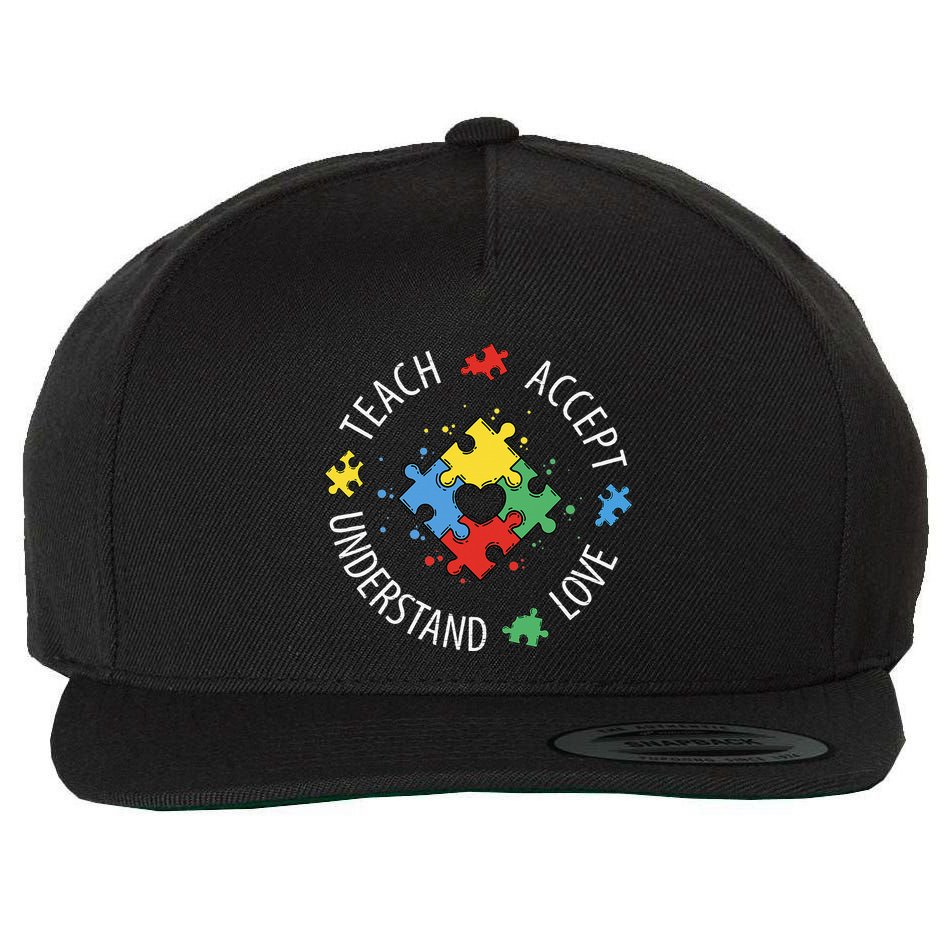 Teach Accept Understand Love Autism Teacher Wool Snapback Cap
