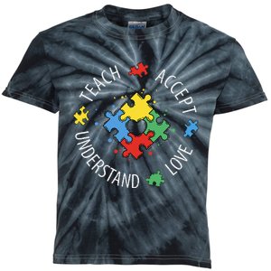 Teach Accept Understand Love Autism Teacher Kids Tie-Dye T-Shirt