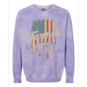 Tractor American USA Flag Funny Farmer Rancher Farming Colorblast Crewneck Sweatshirt