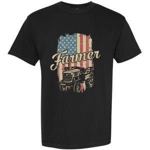 Tractor American USA Flag Funny Farmer Rancher Farming Garment-Dyed Heavyweight T-Shirt