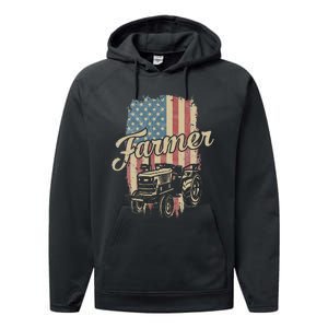 Tractor American USA Flag Funny Farmer Rancher Farming Performance Fleece Hoodie