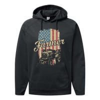 Tractor American USA Flag Funny Farmer Rancher Farming Performance Fleece Hoodie