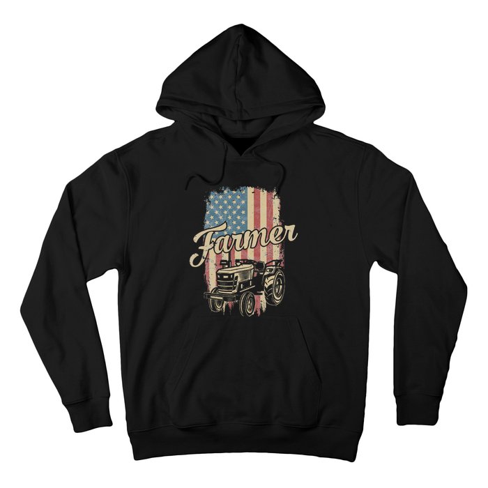 Tractor American USA Flag Funny Farmer Rancher Farming Hoodie