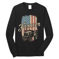 Tractor American USA Flag Funny Farmer Rancher Farming Long Sleeve Shirt