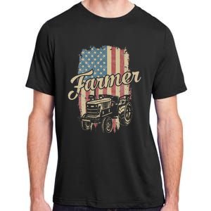 Tractor American USA Flag Funny Farmer Rancher Farming Adult ChromaSoft Performance T-Shirt