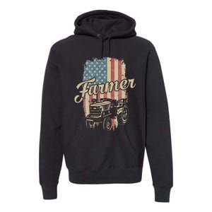 Tractor American USA Flag Funny Farmer Rancher Farming Premium Hoodie