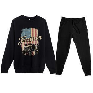 Tractor American USA Flag Funny Farmer Rancher Farming Premium Crewneck Sweatsuit Set