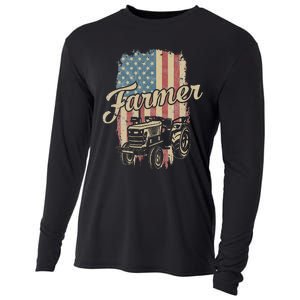 Tractor American USA Flag Funny Farmer Rancher Farming Cooling Performance Long Sleeve Crew