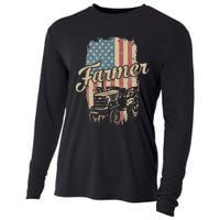 Tractor American USA Flag Funny Farmer Rancher Farming Cooling Performance Long Sleeve Crew