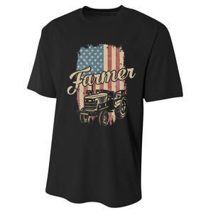 Tractor American USA Flag Funny Farmer Rancher Farming Performance Sprint T-Shirt