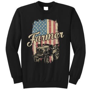 Tractor American USA Flag Funny Farmer Rancher Farming Tall Sweatshirt