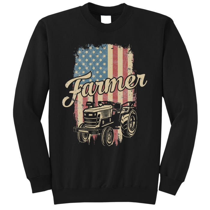 Tractor American USA Flag Funny Farmer Rancher Farming Tall Sweatshirt