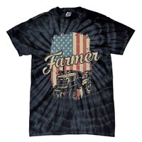 Tractor American USA Flag Funny Farmer Rancher Farming Tie-Dye T-Shirt