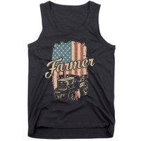 Tractor American USA Flag Funny Farmer Rancher Farming Tank Top