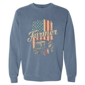 Tractor American USA Flag Funny Farmer Rancher Farming Garment-Dyed Sweatshirt