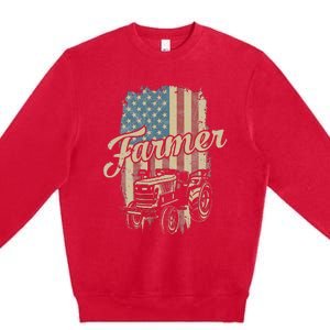 Tractor American USA Flag Funny Farmer Rancher Farming Premium Crewneck Sweatshirt