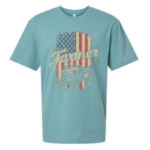 Tractor American USA Flag Funny Farmer Rancher Farming Sueded Cloud Jersey T-Shirt