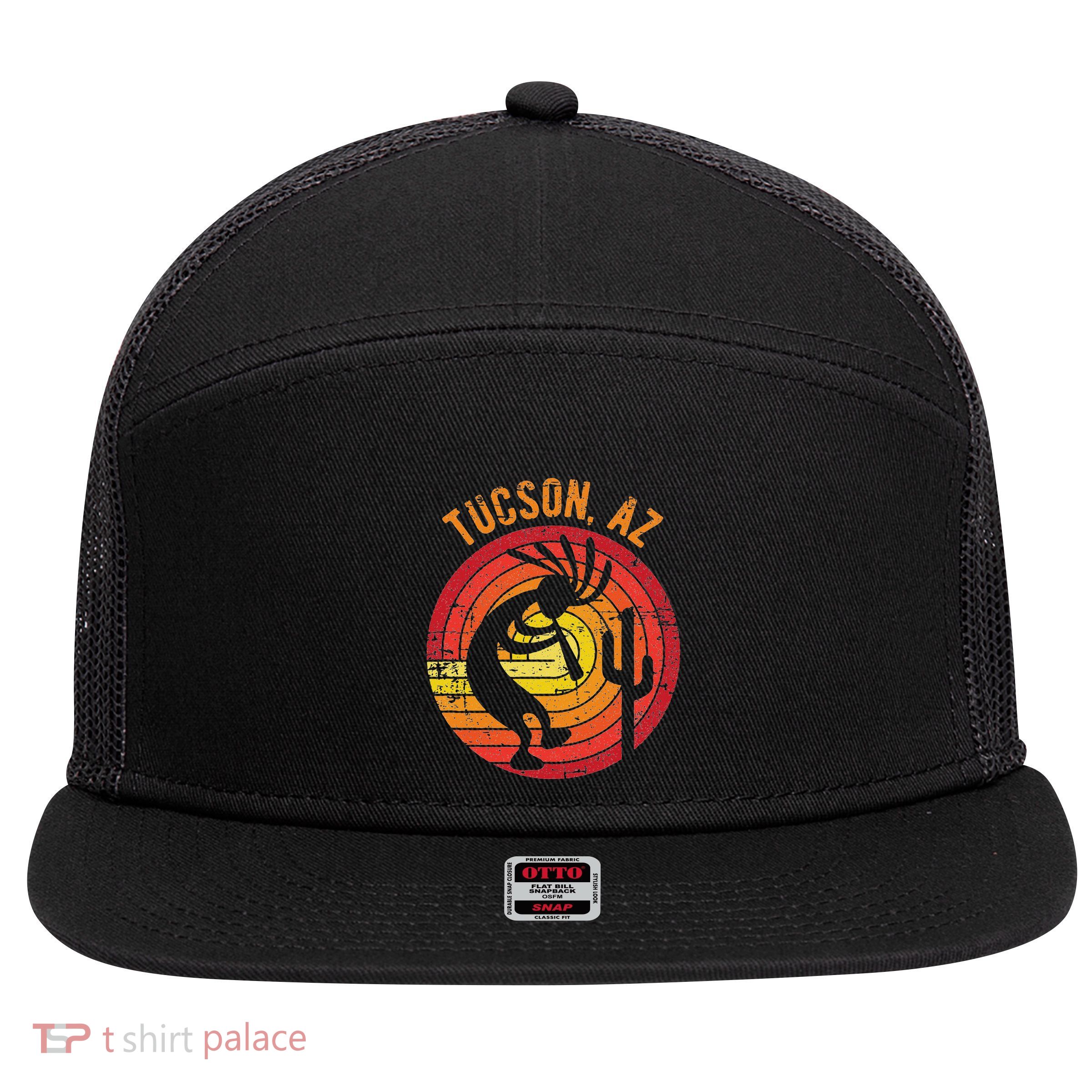 Tucson Arizona Usa Dancing Kokopelli Distressed Design 7 Panel Mesh Trucker Snapback Hat