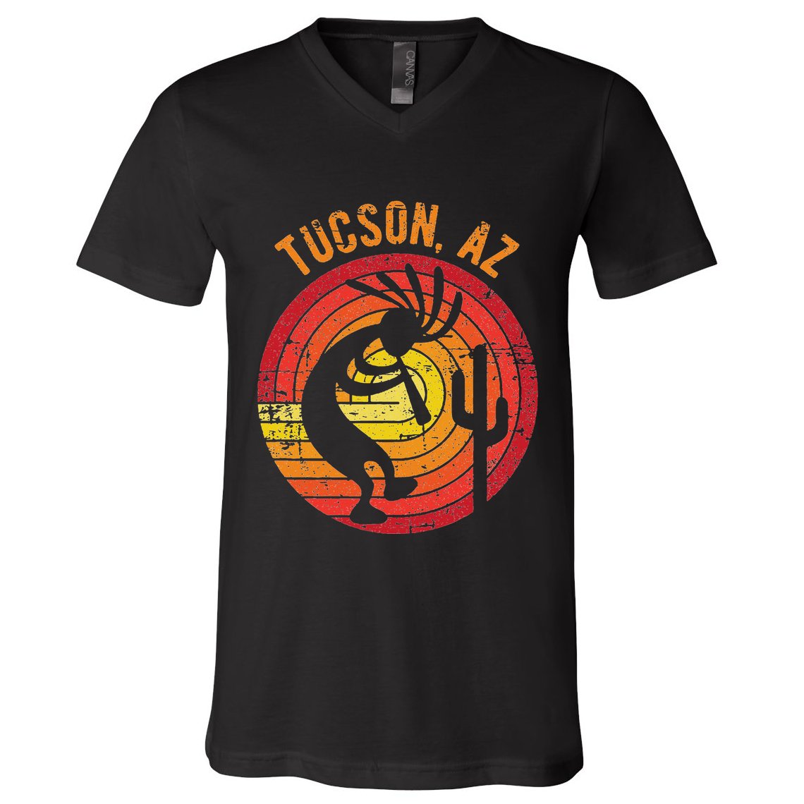 Tucson Arizona Usa Dancing Kokopelli Distressed Design V-Neck T-Shirt