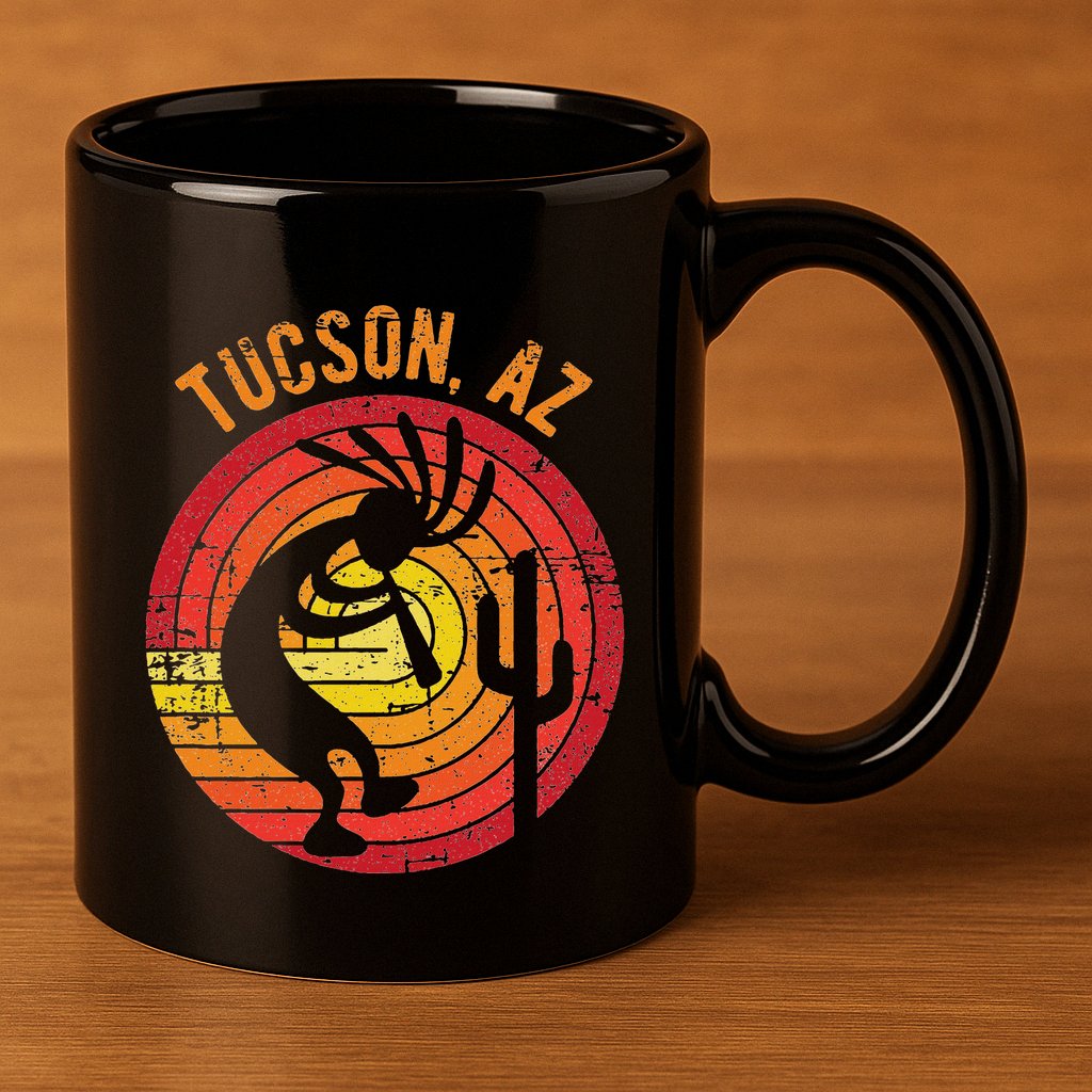 Tucson Arizona Usa Dancing Kokopelli Distressed Design 11oz C Handle Ceramic Mug