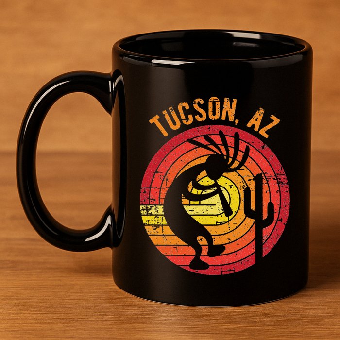 Tucson Arizona Usa Dancing Kokopelli Distressed Design 11oz C Handle Ceramic Mug
