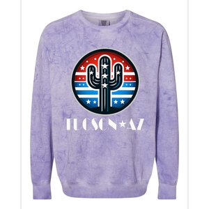 Tucson Az Usa Arizona Patriotic Cactus Colorblast Crewneck Sweatshirt