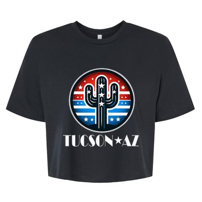 Tucson Az Usa Arizona Patriotic Cactus Bella+Canvas Jersey Crop Tee