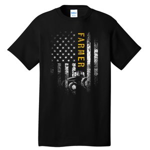 Tractor American Usa Flag Funny Farmer Rancher Gifts Farming Tall T-Shirt