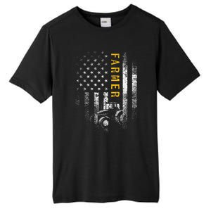 Tractor American Usa Flag Funny Farmer Rancher Gifts Farming Tall Fusion ChromaSoft Performance T-Shirt