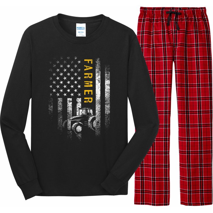 Tractor American Usa Flag Funny Farmer Rancher Gifts Farming Long Sleeve Pajama Set