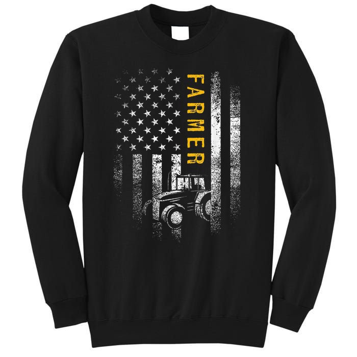 Tractor American Usa Flag Funny Farmer Rancher Gifts Farming Tall Sweatshirt