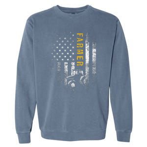 Tractor American Usa Flag Funny Farmer Rancher Gifts Farming Garment-Dyed Sweatshirt