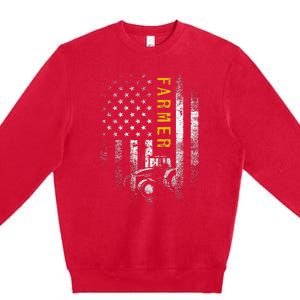 Tractor American Usa Flag Funny Farmer Rancher Gifts Farming Premium Crewneck Sweatshirt