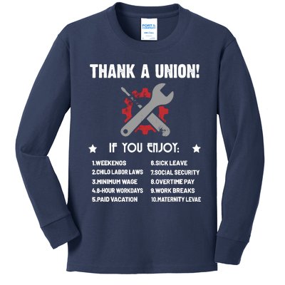 Thank A Union Union Strong Labor Union Union Thug Kids Long Sleeve Shirt