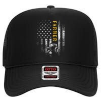 Tractor American Usa Flag Funny Farmer Rancher Gifts Farming High Crown Mesh Back Trucker Hat