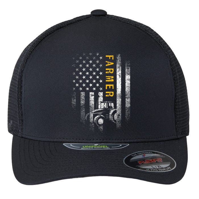 Tractor American Usa Flag Funny Farmer Rancher Gifts Farming Flexfit Unipanel Trucker Cap