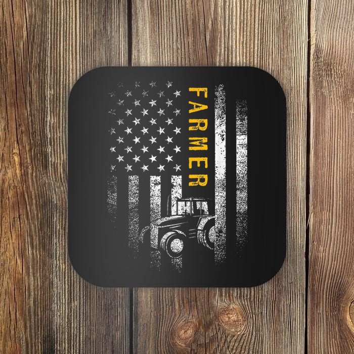 Tractor American Usa Flag Funny Farmer Rancher Gifts Farming Coaster