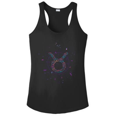 Taurus Floral Zodiac Ladies PosiCharge Competitor Racerback Tank