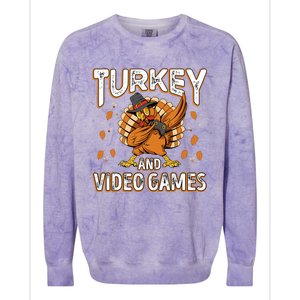 Turkey And Video Games Thanksgiving Gamer Gift Colorblast Crewneck Sweatshirt