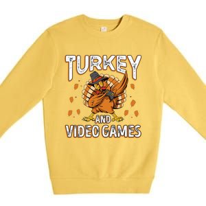 Turkey And Video Games Thanksgiving Gamer Gift Premium Crewneck Sweatshirt